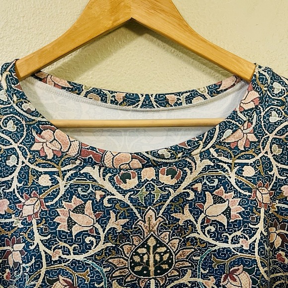 Women's Floral Long Sleeve Tee Super Soft Teal Brown Whimsy Cottage Plus Sz 4X - Picture 2 of 8